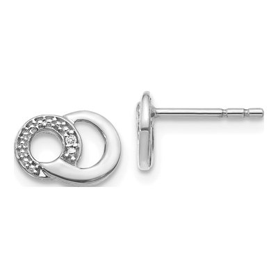 14K White Gold 1mm Round Diamond Circle Stud Earrings