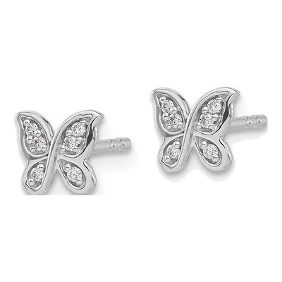 14K White Gold 1/20 ct tw 1mm Round Diamond Butterfly Stud Earrings – view 2