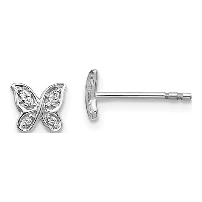 14K White Gold 1/20 ct tw 1mm Round Diamond Butterfly Stud Earrings