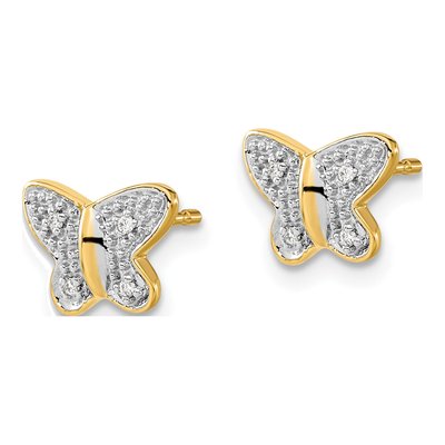 14K Yellow Gold 0.8mm Round Diamond Butterfly Stud Earrings – view 2