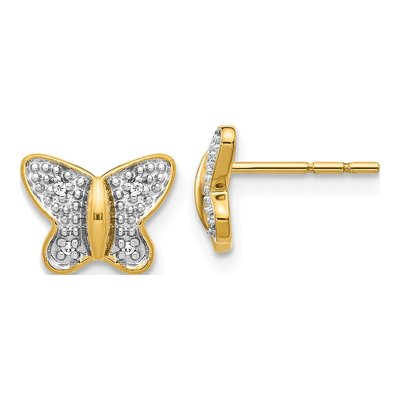14K Yellow Gold 0.8mm Round Diamond Butterfly Stud Earrings