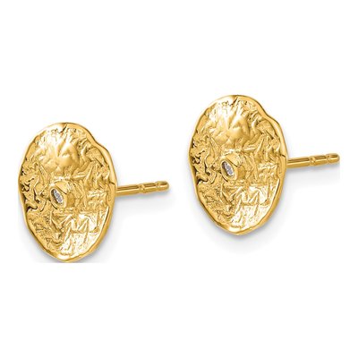 14K Yellow Gold 1.5mm Round Diamond Textured Circle Stud Earrings – view 2
