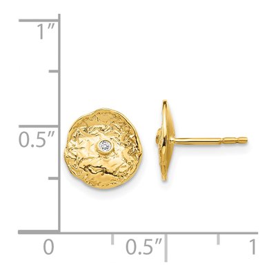14K Yellow Gold 1.5mm Round Diamond Textured Circle Stud Earrings – view 4