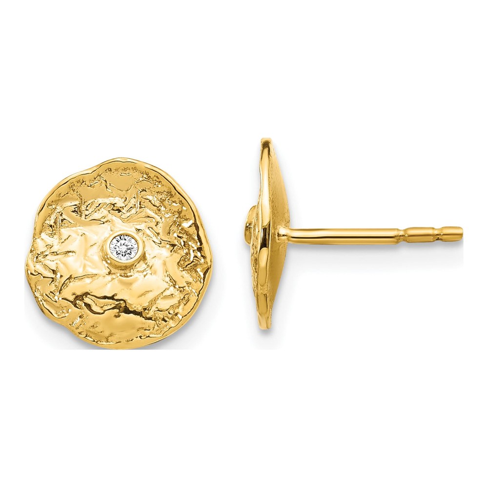 14K Yellow Gold Diamond Textured Circle Earrings