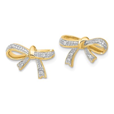 14K Yellow Gold 1/20 ct tw 1mm Round Diamond Bow Stud Earrings – view 2