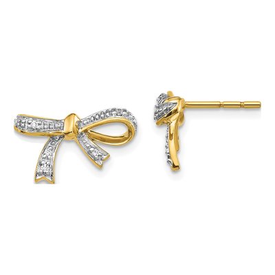 14K Yellow Gold 1/20 ct tw 1mm Round Diamond Bow Stud Earrings