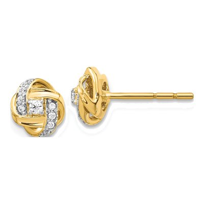 14K Yellow Gold 1/8 ct tw 1.8mm Round Diamond Love Knot Stud Earrings