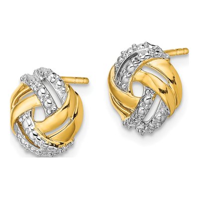 14K Yellow Gold 0.8mm Round Diamond Love Knot Stud Earrings – view 2