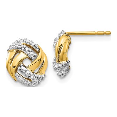 14K Yellow Gold 0.8mm Round Diamond Love Knot Stud Earrings