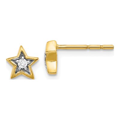 14K Yellow Gold 1/20 ct tw 1.8mm Round Diamond Star Stud Earrings