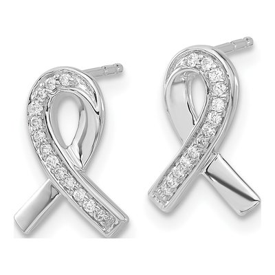 14K White Gold 1/10 ct tw 0.9mm Round Diamond Awareness Ribbon Stud Earrings – view 2