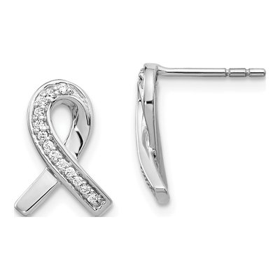 14K White Gold 1/10 ct tw 0.9mm Round Diamond Awareness Ribbon Stud Earrings