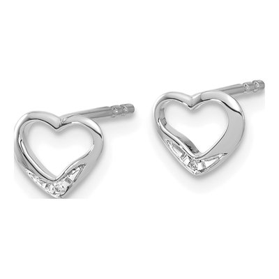 14K White Gold 1mm Round Diamond Heart Stud Earrings – view 2