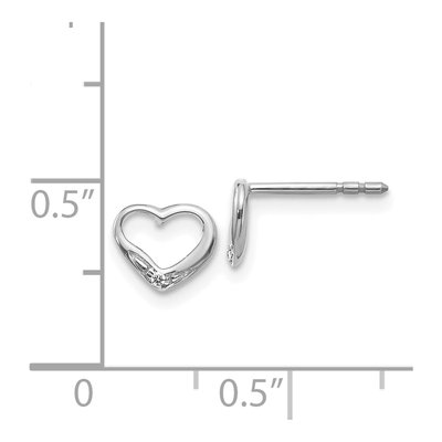 14K White Gold 1mm Round Diamond Heart Stud Earrings – view 4