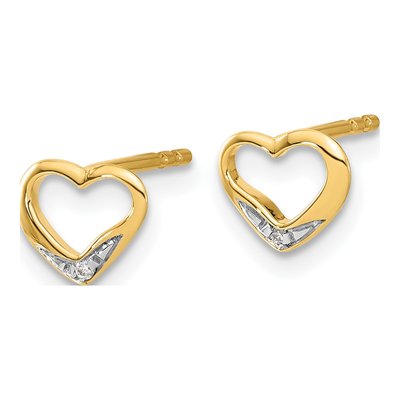 14K Yellow Gold 1mm Round Diamond Heart Stud Earrings – view 3