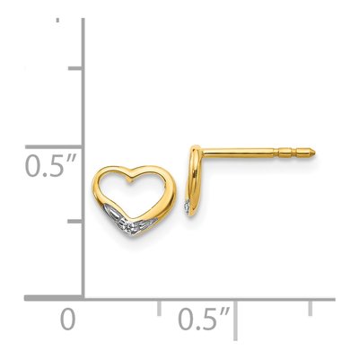 14K Yellow Gold 1mm Round Diamond Heart Stud Earrings – view 5
