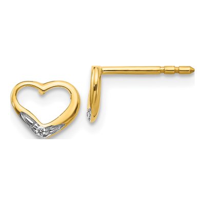 14K Yellow Gold 1mm Round Diamond Heart Stud Earrings