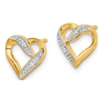 14K Yellow Gold 0.8mm Round Diamond Heart Stud Earrings – view 3