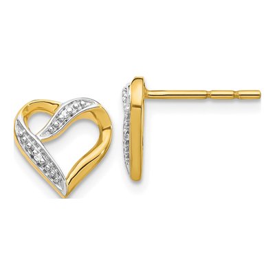 14K Yellow Gold 0.8mm Round Diamond Heart Stud Earrings