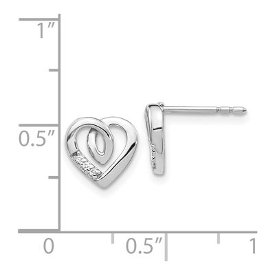 14K White Gold 1mm Round Diamond Heart Stud Earrings – view 2