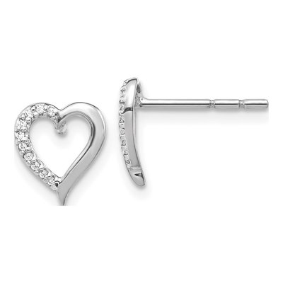 14K White Gold 1/20 ct tw 0.8mm Round Diamond Heart Stud Earrings