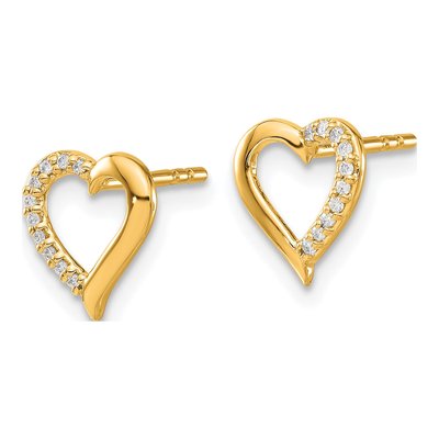 14K Yellow Gold 1/20 ct tw 0.8mm Round Diamond Heart Stud Earrings – view 2