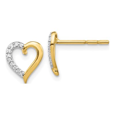 14K Yellow Gold 1/20 ct tw 0.8mm Round Diamond Heart Stud Earrings