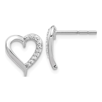 14K White Gold 1/10 ct tw 1mm Round Diamond Heart Stud Earrings