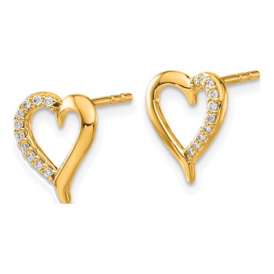 14K Yellow Gold 1/10 ct tw 1mm Round Diamond Heart Stud Earrings – view 2