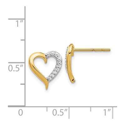 14K Yellow Gold 1/10 ct tw 1mm Round Diamond Heart Stud Earrings – view 4
