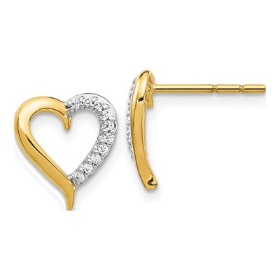 14K Yellow Gold 1/10 ct tw 1mm Round Diamond Heart Stud Earrings