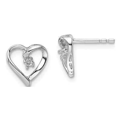 14K White Gold Diamond Heart Earring Mounting