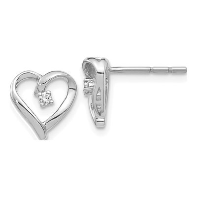 14K White Gold 1/20 ct tw 1.7mm Round Diamond Heart Button Stud Earrings