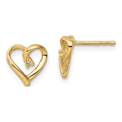 14K Yellow Gold Diamond Heart Earring Mounting
