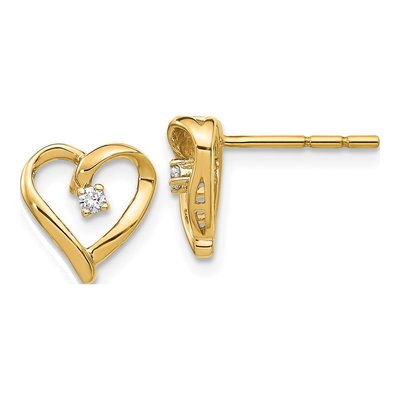 14K Yellow Gold 1/20 ct tw 1.7mm Round Diamond Heart Stud Earrings