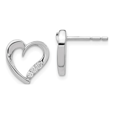 14K White Gold 1/10 ct tw 1.5mm Round Diamond Heart Stud Earrings