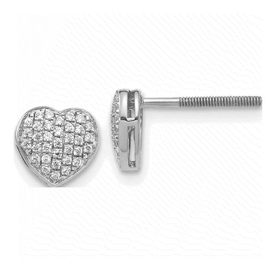 14K White Gold 1/5 ct tw 0.8mm Round Diamond Pave Heart Stud Earrings