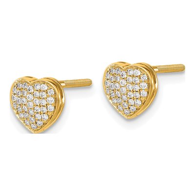 14K Yellow Gold 1/5 ct tw 0.8mm Round Diamond Pave Heart Stud Earrings – view 2