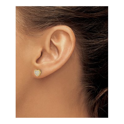14K Yellow Gold 1/5 ct tw 0.8mm Round Diamond Pave Heart Stud Earrings – view 3