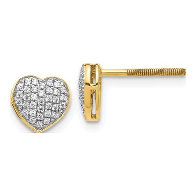 14K Yellow Gold 1/5 ct tw 0.8mm Round Diamond Pave Heart Stud Earrings