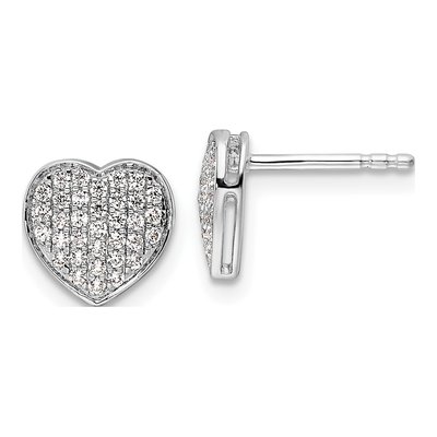 14K White Gold 1/3 ct tw 1mm Round Diamond Heart Stud Earrings