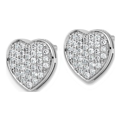 14K White Gold 1/2 ct tw 1.2mm Round Diamond Pave Heart Stud Earrings – view 2