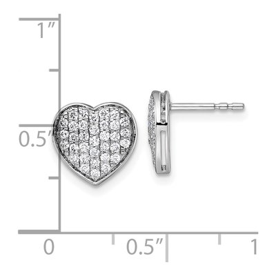 14K White Gold 1/2 ct tw 1.2mm Round Diamond Pave Heart Stud Earrings – view 3