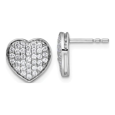 14K White Gold 1/2 ct tw 1.2mm Round Diamond Pave Heart Stud Earrings