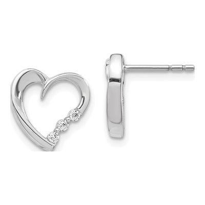 14K White Gold 1/8 ct tw 1.6mm Round Diamond Heart Stud Earrings