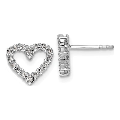 14K White Gold 1/10 ct tw Round Diamond Heart Stud Earrings
