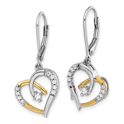14K Two-Tone Gold 1/5 ct tw Diamond Heart Leverback Earrings – view 2