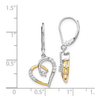 14K Two-Tone Gold 1/5 ct tw Diamond Heart Leverback Earrings – view 4