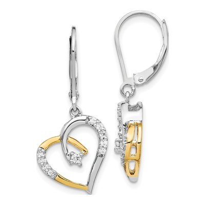 14K Two-Tone Gold 1/5 ct tw Diamond Heart Leverback Earrings