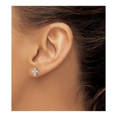 10K White Gold 1/10 ct tw Diamond Cross Stud Earrings – view 3